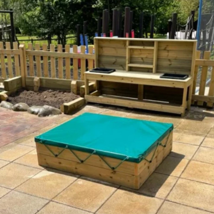 Outdoor Wooden Sand Pit & PVC Cover - 30 x 120 x 130 cm - Outdoor Learning | Forest School | Role Play | Social Play | Exploratory Play | Playground
