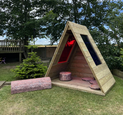 Outdoor Wooden Coloured Teepee Den - Outdoor Learning | Playground | Sensory Light Panel | Role Play