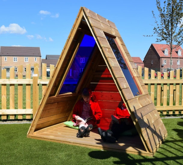 Outdoor Wooden Coloured Teepee Den - Outdoor Learning | Playground | Sensory Light Panel | Role Play