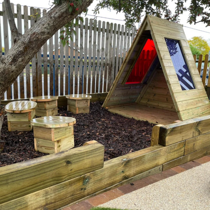 Outdoor Wooden Coloured Teepee Den - Outdoor Learning | Playground | Sensory Light Panel | Role Play