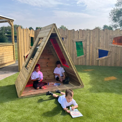 Outdoor Wooden Coloured Teepee Den - Outdoor Learning | Playground | Sensory Light Panel | Role Play