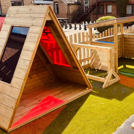 Outdoor Wooden Coloured Teepee Den - Outdoor Learning | Playground | Sensory Light Panel | Role Play