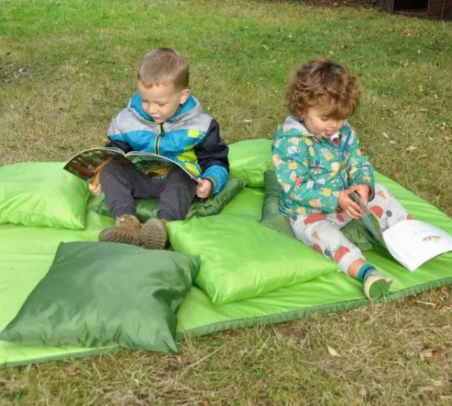 Green Cushions And Mat Outdoor Set - Pack of 7 | Outdoor Learning | Forest School | Seating | Floor Mat