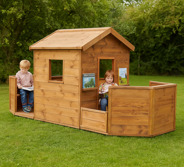 Indoor / Outdoor Wooden Book Barge - Outdoor Learning | Classroom | Playground | Library | Imaginative Play | Exploratory Play