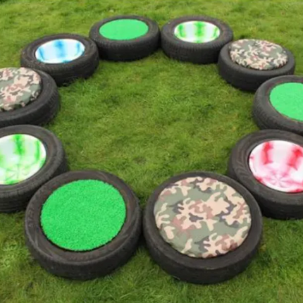 Tyre Topper Kit - Pack of 10 | Outdoor Learning | Forest School | Imaginative Play | Cushions | Discs | Bowls