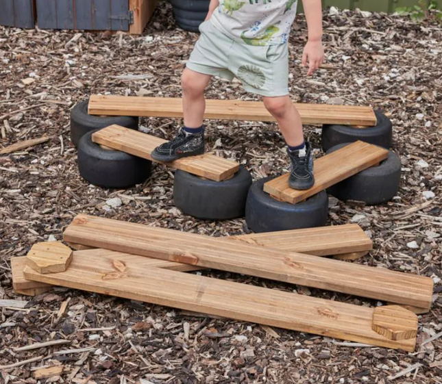 Tiny Tyre Walking Planks - Set of 6  | Outdoor Learning | Forest School | Imaginative Play | Physical Education | Sensory Circuit