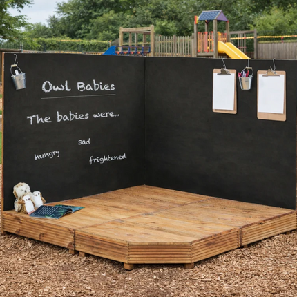 Childrens Outdoor Wooden Corner Stage And Chalkboards  - Outdoor Learning | Forest School | Imaginative Play | Social  Play | Role Play  | Mark Making