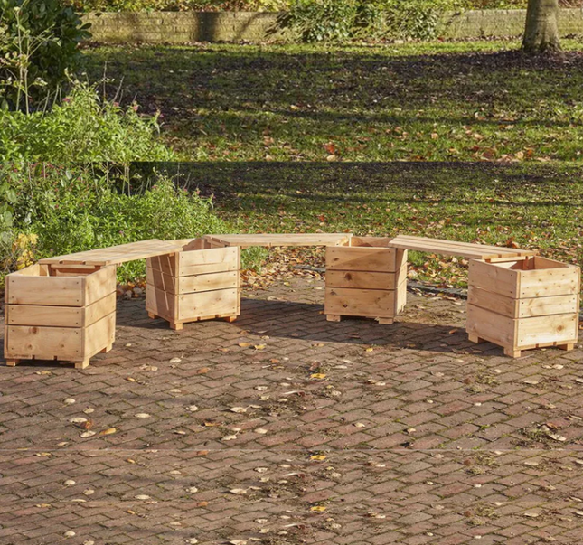 Outdoor Wooden Switch Seat Angled Planter - 6 Person Bench Planter | Outdoor | Playground | Garden | Planting