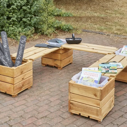 Outdoor Wooden Switch Seat Angled Planter Horseshoe - 6 Person Planter Bench | Outdoor | Playground | Garden | Planting