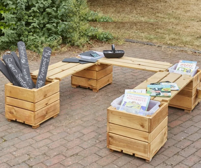 Outdoor Wooden Switch Seat Angled Planter Horseshoe - 6 Person Planter Bench | Outdoor | Playground | Garden | Planting