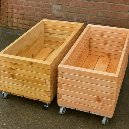 Simple Moveable Long Planters on Wheels - Pack of 2 | Portable | Outdoor | Playground | Garden | Planting