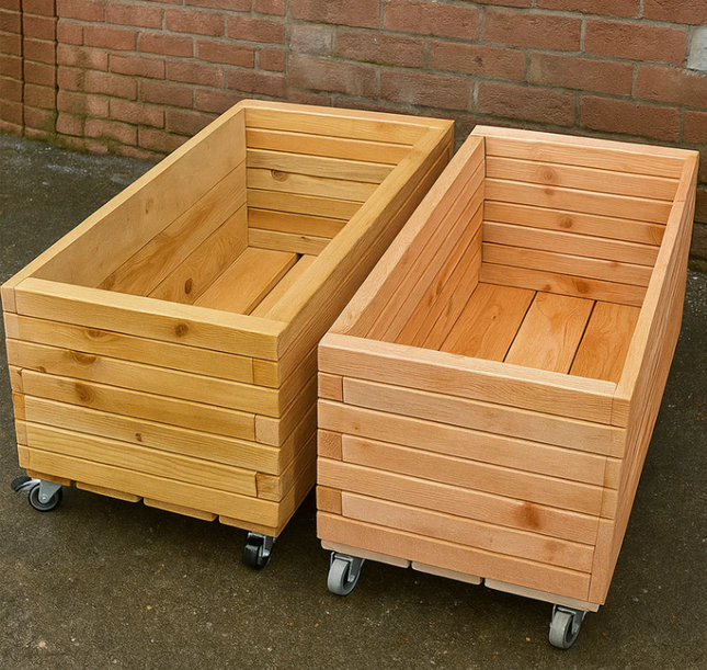 Simple Moveable Long Planters on Wheels - Pack of 2 | Portable | Outdoor | Playground | Garden | Planting