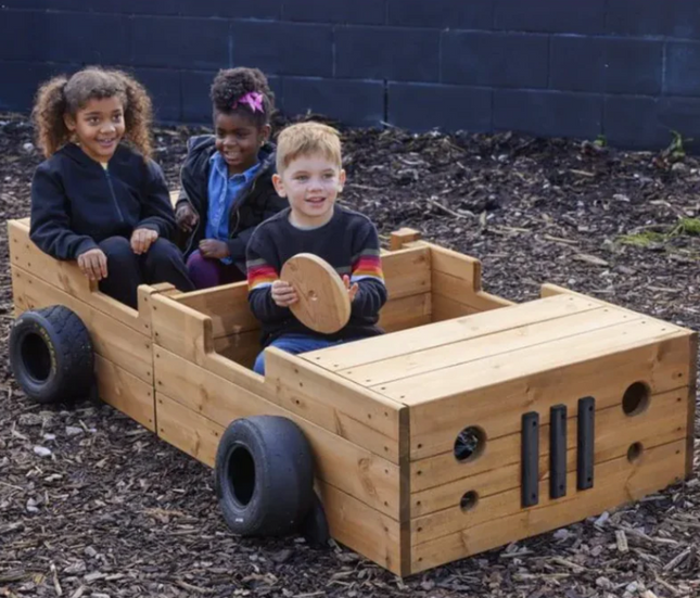 Childrens Outdoor Wooden Super Car - 80cm x 180cm | Outdoor Learning | Playground | Forest School | Social Play | Role Play | Imaginative Play