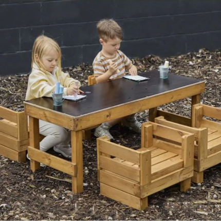 Slim Crate Chalk Table With Crate Seats - 58 x 115 x 45cm | Outdoor Learning | Playground | Forest School | Mark Making | Imaginative Play | Seating |