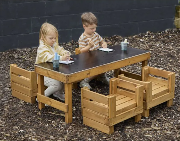 Slim Crate Chalk Table With Crate Seats - 58 x 115 x 45cm | Outdoor Learning | Playground | Forest School | Mark Making | Imaginative Play | Seating |