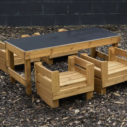 Slim Crate Chalk Table With Crate Seats - 58 x 115 x 45cm | Outdoor Learning | Playground | Forest School | Mark Making | Imaginative Play | Seating |