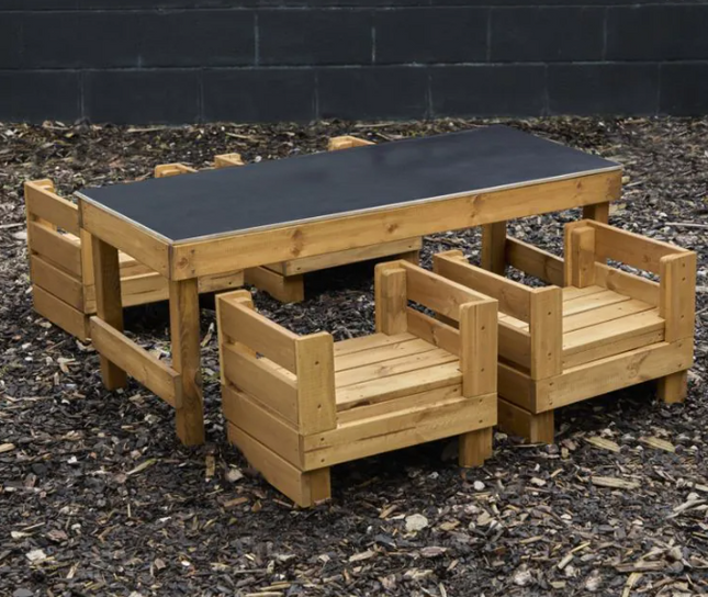 Slim Crate Chalk Table With Crate Seats - 58 x 115 x 45cm | Outdoor Learning | Playground | Forest School | Mark Making | Imaginative Play | Seating |