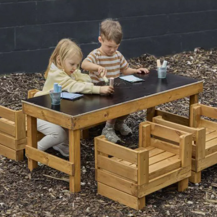 Slim Crate Chalk Table With Crate Seats - 58 x 115 x 45cm | Outdoor Learning | Playground | Forest School | Mark Making | Imaginative Play | Seating |
