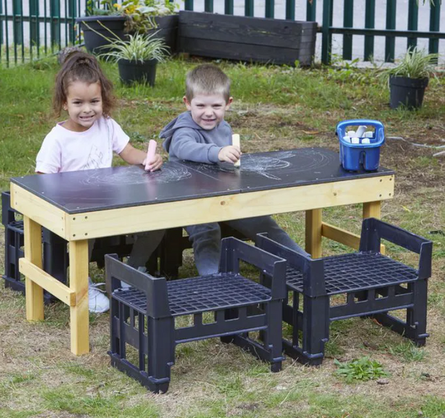 Slim H Crate Chalk Table + 4 H Crates - Outdoor Learning | Playground | Forest School | Mark Making | Imaginative Play
