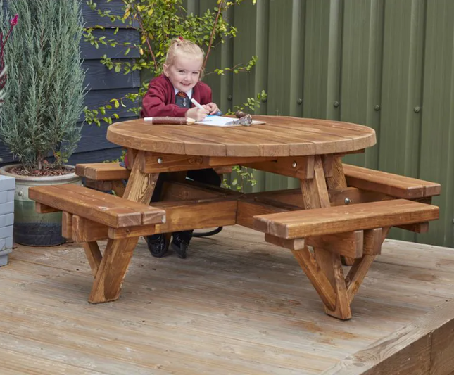 Round Picnic Bench For 8 - Outdoor Learning | Playground | Forest School | Garden Seating | Table