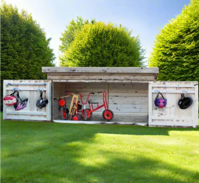Outdoor Wooden Extra Large Trike Storage Shed - 113 x 195 x 110 cm | Garden | Storage | Playground | Forest School