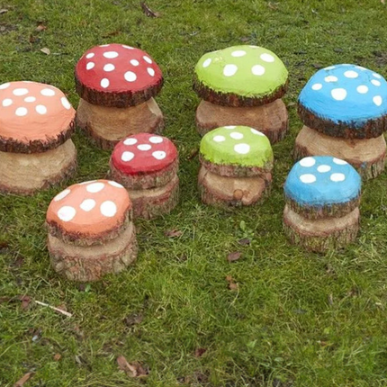 Medium Wooden Mushroom Non- Painted / Painted Options - Pack of 12 | Sensory Garden | Forest School | Outdoor Classrooms | Seating | Natural