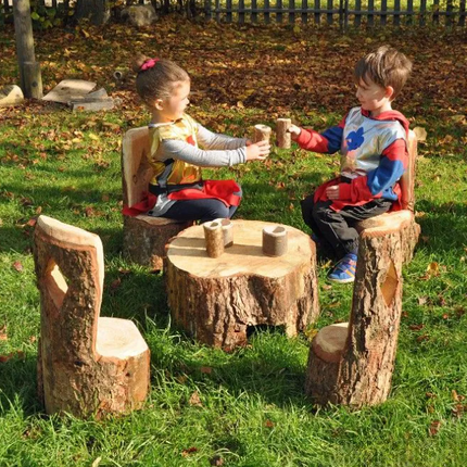 Small Knights Of The Round Table And Chairs -  5 piece Set | Sensory Garden | Forest School | Outdoor Classrooms | Seating | Natural | Imaginative Play
