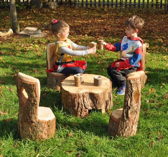 Small Knights Of The Round Table And Chairs -  5 piece Set | Sensory Garden | Forest School | Outdoor Classrooms | Seating | Natural | Imaginative Play