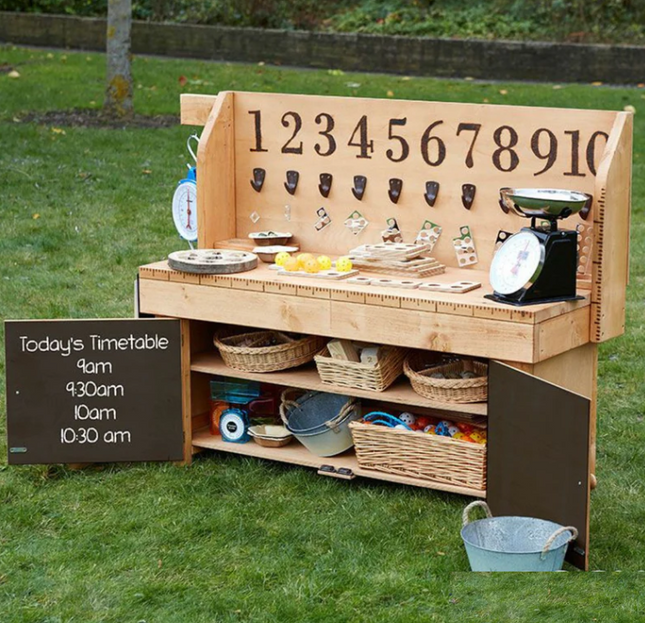 Outdoor Wooden Childrens Maths Station - Static or Mobile on Wheels Option | Outdoor Learning | Forest School | Messy Play | Exploratory Play | Imaginative Play | STEM | Numeracy Resource | Outdoor Classroom