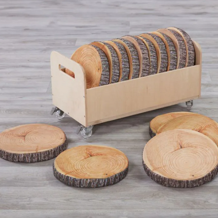 Log Style Slices In Trolley - Pack of 15 | Outdoor | Forest School | Garden | Social Interaction | Playground | Group