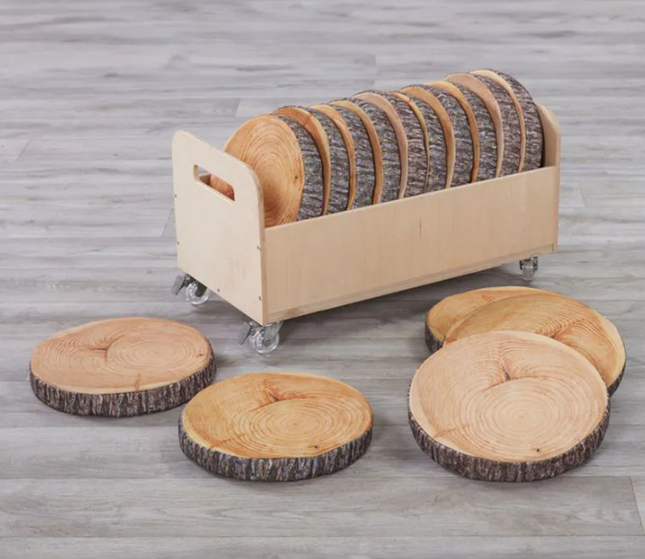 Log Style Slices In Trolley - Pack of 15 | Outdoor | Forest School | Garden | Social Interaction | Playground | Group