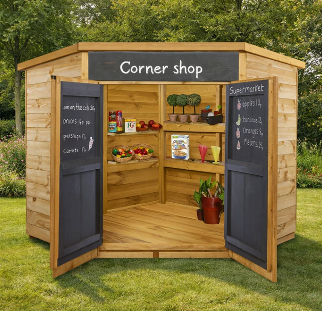 Wooden Large Corner Shop Shed - Outdoor Learning | Imaginative Play | Forest School | Playground | Social Play | Role Play