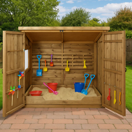 Sheltered Sandpit Cabin Shed - Outdoor Learning | Imaginative Play | Forest School | Playground | Messy Sensory Play | Exploratory Play