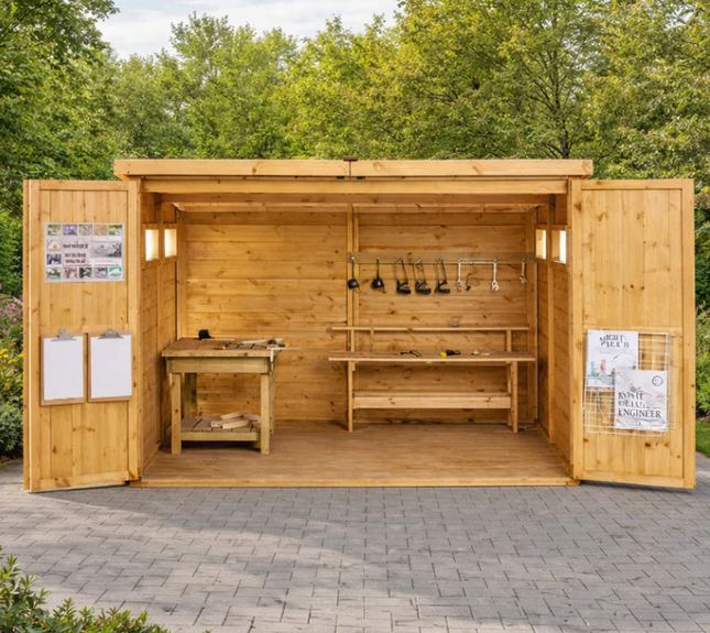Extra Large Lockable Woodwork Room Cabin Shed - Outdoor Learning | Imaginative Play | Forest School | Playground | Social Play | Exploratory Play