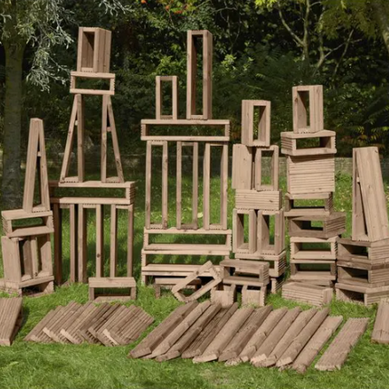 Deckciting Blocks Builders Yard Pack - Pack of 75 | Outdoor Learning | Imaginative Play | Forest School | Playground | Physical Education | Exploratory Play