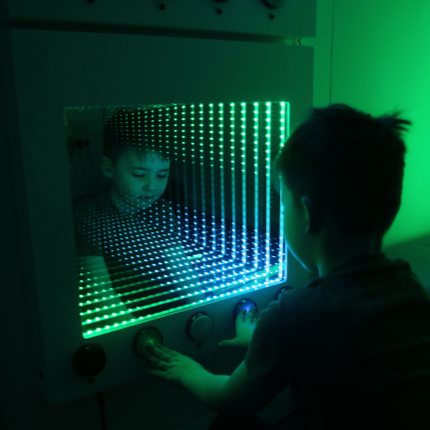 Small Interactive Infinity + Rainbow Panel - 60 x 60 x 8 cm | Rainbow RGB LED Tunnel Light | Large Sensory