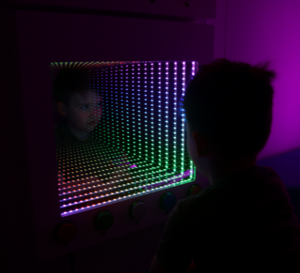 Small Interactive Infinity + Rainbow Panel - 60 x 60 x 8 cm | Rainbow RGB LED Tunnel Light | Large Sensory