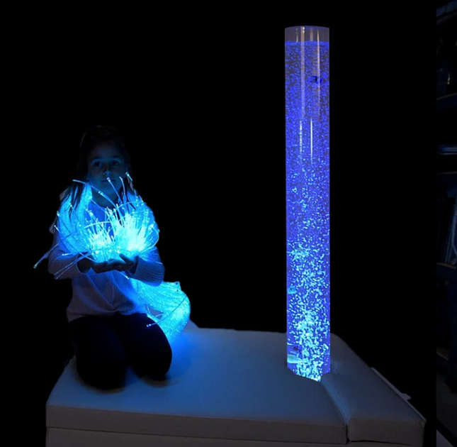 2 Piece 180cm Bubble Tube, Padded Surround Storage Seat & Wall Bracket — Rectangle | Grey or White | Padded Surround Storage Seat | Bubble Tube