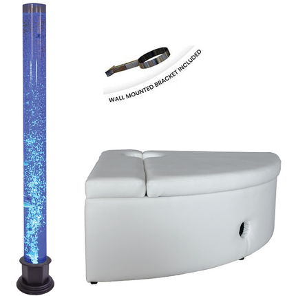 2 Piece 180cm Bubble Tube, Padded Surround Storage Seat & Wall Bracket — Corner | Grey or White | Padded Surround Storage Seat | Bubble Tube
