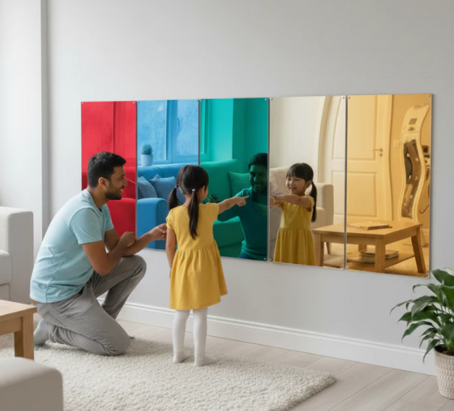 Large Rainbow Coloured Mirrors- Set of 5
