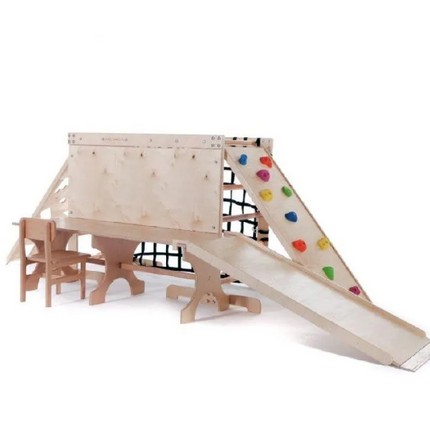 Extended Wooden Wall Climbing & Slide Climb System - 300cm x 130cm x 125cm