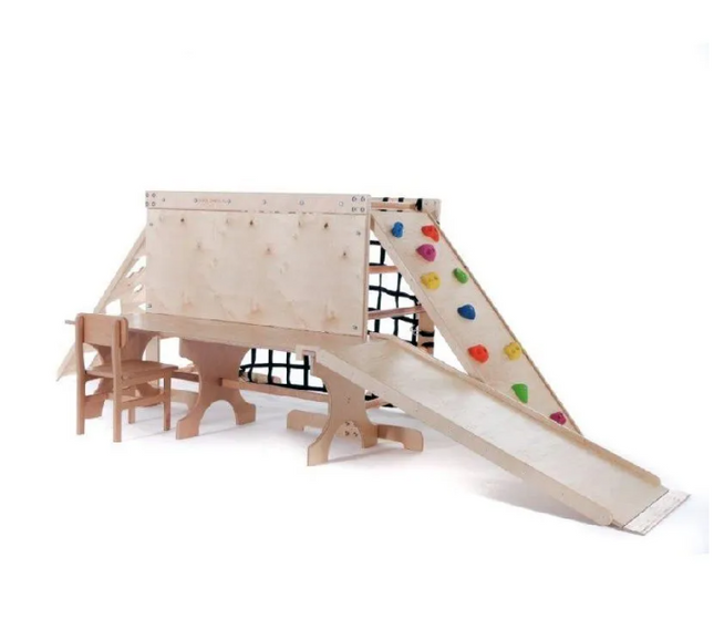 Extended Wooden Wall Climbing & Slide Climb System - 300cm x 130cm x 125cm