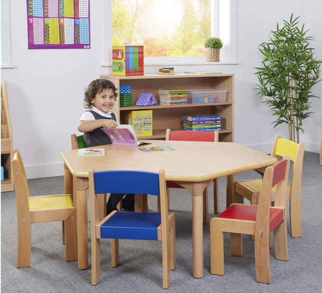Solid Beechwood Hexagon Table - Various Heights | Scratch Resistant Plywood | Classroom | Nursery Furniture