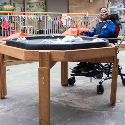 Accessible Wooden Wheelchair Tuff Spot Stand - Height Adjustable | Outdoor Learning | Forest School | Exploratory Play | Sensory Play | Messy Play