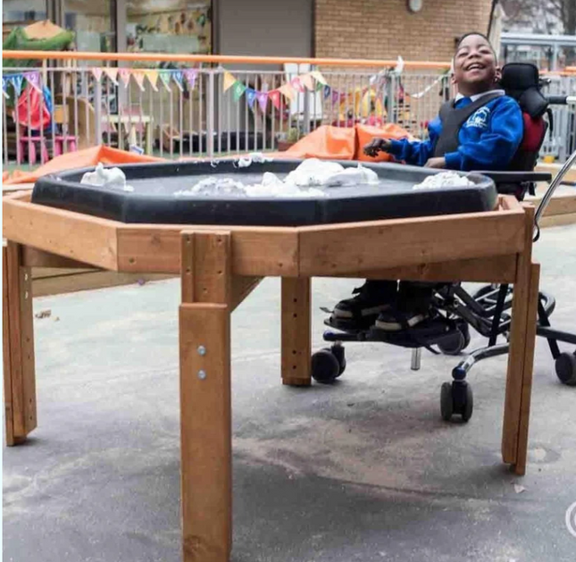 Accessible Wooden Wheelchair Tuff Spot Stand - Height Adjustable | Outdoor Learning | Forest School | Exploratory Play | Sensory Play | Messy Play