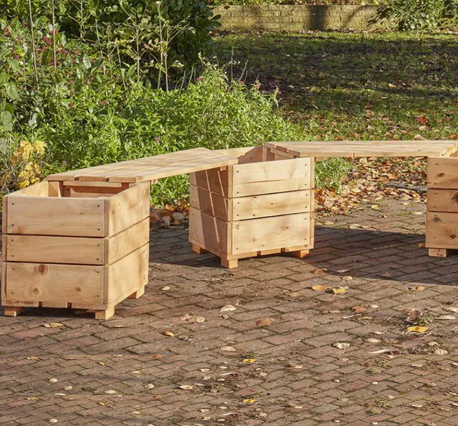 Outdoor Wooden Switch Seat Angled Planter - 6 Person Bench Planter | Outdoor | Playground | Garden | Planting