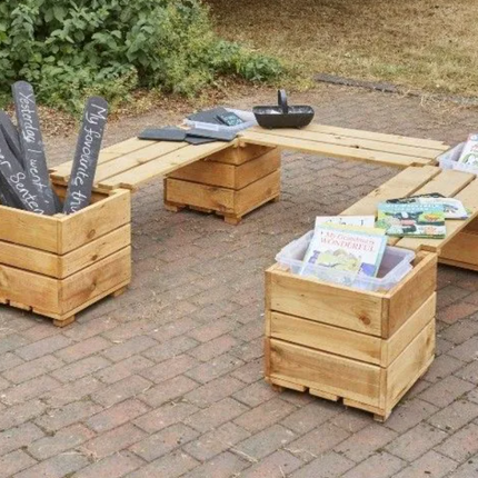 Outdoor Wooden Switch Seat Angled Planter Horseshoe - 6 Person Planter Bench | Outdoor | Playground | Garden | Planting