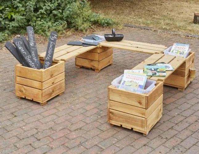 Outdoor Wooden Switch Seat Angled Planter Horseshoe - 6 Person Planter Bench | Outdoor | Playground | Garden | Planting