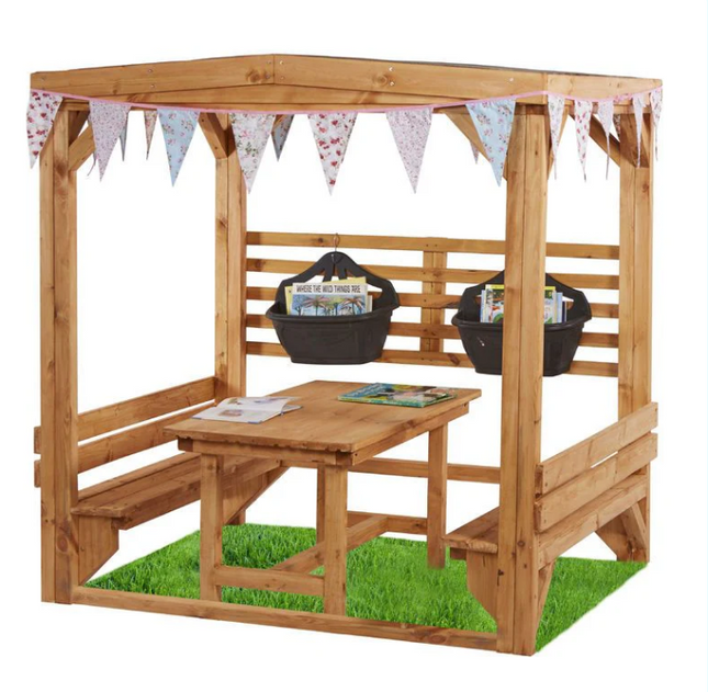 Outdoor Wooden Learning Shelter + Table & Benches - Key Stage 2 - Outdoor | Forest School | Garden | Social Interaction | Playground | Group