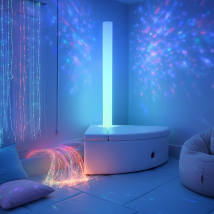 2 Piece - 180 cm LED Waterless Tube & Corner Padded Surround Storage Seat — Grey or White | Large Sensory | Chroma Tube | Sensory Room | Calming Corner